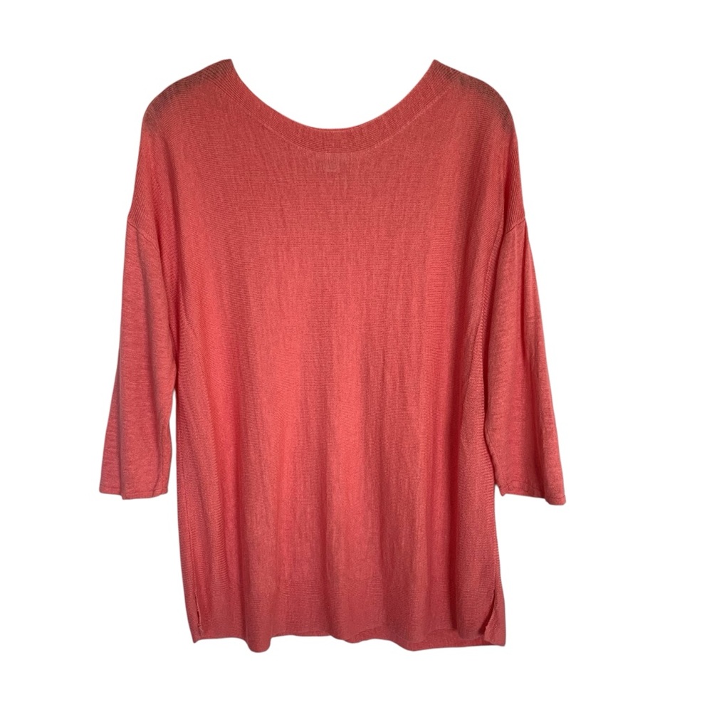 J.Jill M Petite Linen Rayon Blend Knit Coral Pink 3/4 Sleeve Boat Neck Tunic Top